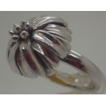 Sterling silver drooping petal solid ring,