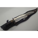 Indian ebony handled Kris with carved tiger head and scabbard