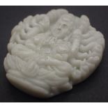 Chinese white jade pendant carved in the form of Quan Yin,