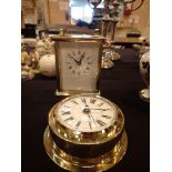 Acctim Westminister carriage clock and a brass cabin clock