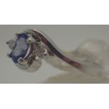 14 ct white gold marquise tanzanite and diamond ring,