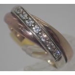 9 ct gold tricolour stone set Russian style wedding band,