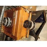 Gandolfi plate camera with spare lens and dark slides,