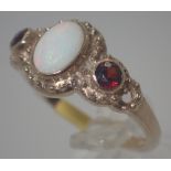 9 ct gold vintage style opal and garnet ring,