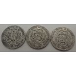 Three Venezuela coins, 900 silver coins, 25g 1911, 1913,