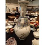 Chinese large vase, H: 61 cm, tall hand decorated with a blossoming peach tree,