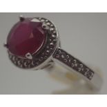 Sterling silver large ruby solitaire ring, approximately 2.