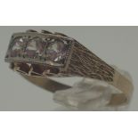 Antique 14 ct gold ring set with three white stones, size M, 1.