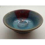 Chinese junware trinket bowl with a turquoise and red glaze, D: 11.2 cm, H: 4.