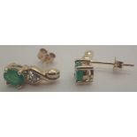 10 K gold emerald and diamond stud earrings