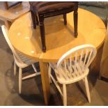 Large circular pine kitchen table and four chairs