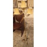 Three branch brass standard lamp with shade