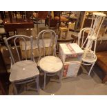 Three antique painted bentwood chairs,