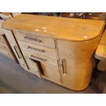 Art Deco light oak sideboard from Bowman Bros Camden Town London, with keys and label to back,