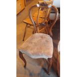 Antique mahogany balloon back chair with upholstered seat and cabriole legs