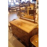 Three short over two long oak dressing table with mirror back