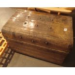 Large antique painted metal travelling trunk