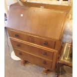 Vintage oak three drawer drop front bureau with fitted interior