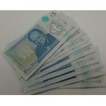 Nine AA £5 notes, AA04, AA14, AA18, AA23