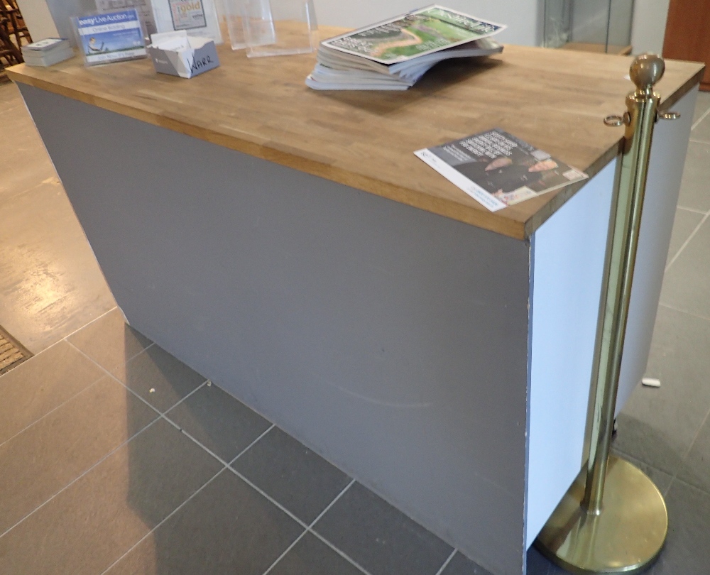 Blockwood top reception desk and a two c