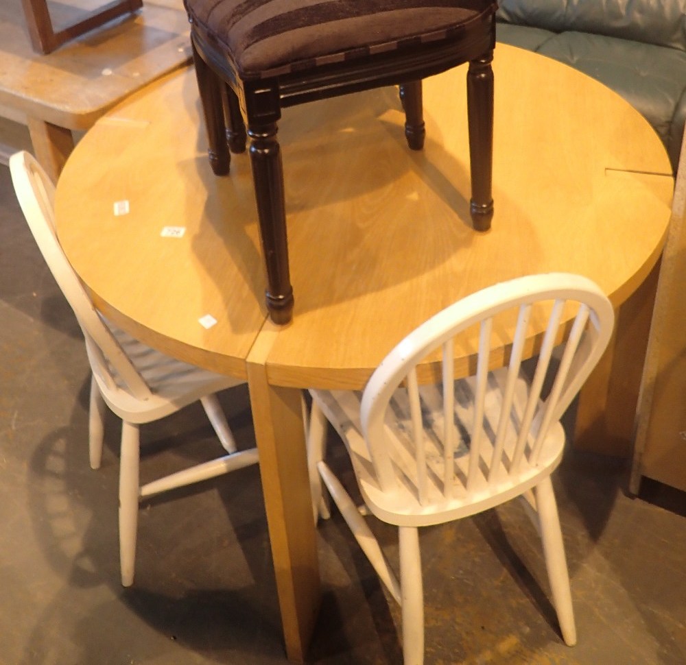 Large circular pine kitchen table and fo