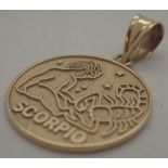 14 ct gold Scorpio pendant