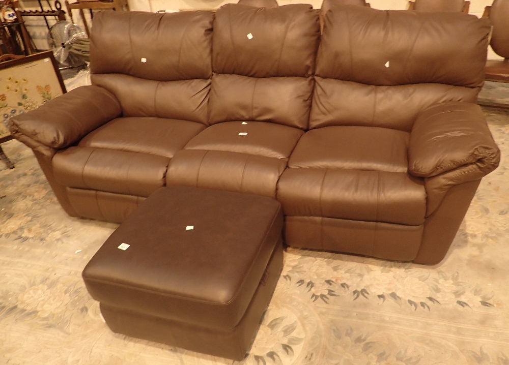 Brown leather reclining three seat sette