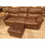 Brown leather reclining three seat sette