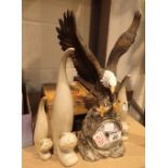 Collection of mixed items including eagle clock,