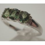 925 silver green three stone ring,