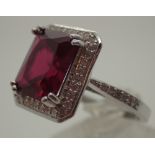 925 silver rhodium plated large red stone ring,