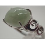 925 silver green stone solitaire, possibly jade,