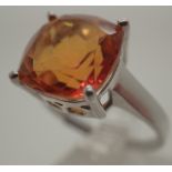 925 silver rhodium plated orange cushion shaped stone solitaire ring,