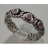 Genuine Pandora 925 silver pink stone set band,