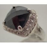 925 silver fancy black faceted stone solitaire ring,