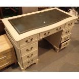 Painted leather top twin pedestal desk