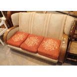 1930s wooden armed leatherette settee