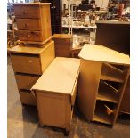 Collection of mixed pine effect furniture including bedside tables etc