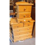 Pine two short over three long chest of drawers and a matching bedside cabinet