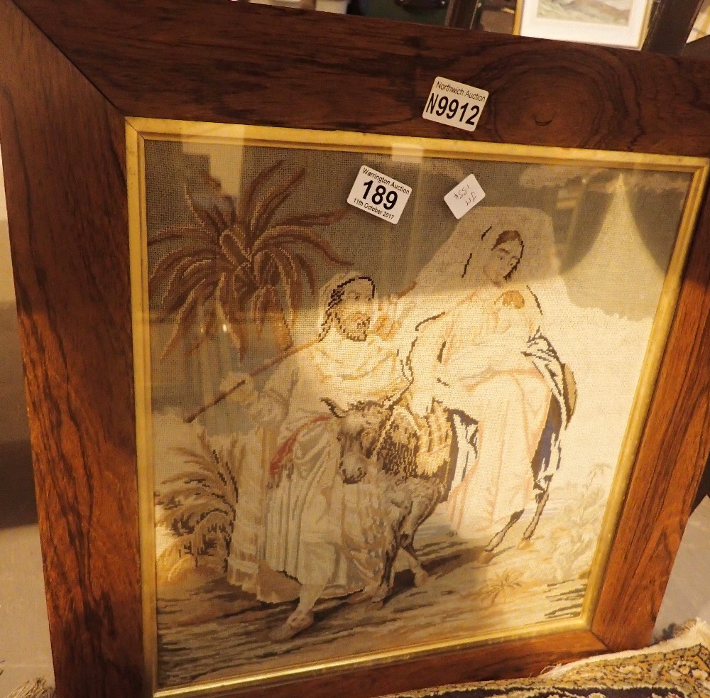 Antique oak tapestry in frame of Flight into Egypt CONDITION REPORT: Some fading but