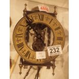 Wall mounted skeleton clock, Tempus Fugit with top bell, chain drive,
