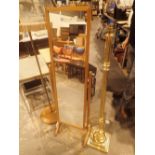 Large brass standard lamp and a full length mirror