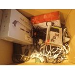 Box of mixed electronics including Slingbox video pc and a large quantity of cabling