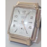 Ladies 14ct gold Urbita 17 jewel tank wristwatch with leather strap