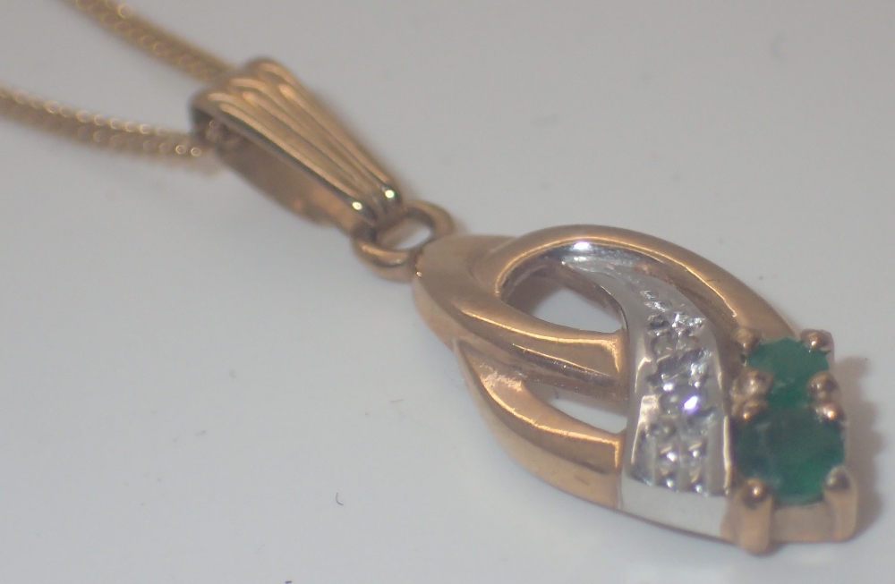 9ct gold and diamond pendant on a 9ct gold curb necklace,