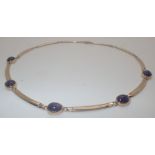 9ct yellow gold and cabochon amethyst set necklace, L: 42 cm,