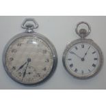 925 silver ladies crown open face fob watch and an early 20thC steel open face crown wind pocket