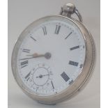 Hallmarked silver key wind open face pocketwatch Roman numeral chapter ring, secondary dial,