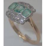 18ct gold and platinum antique emerald and diamond ring, size L,