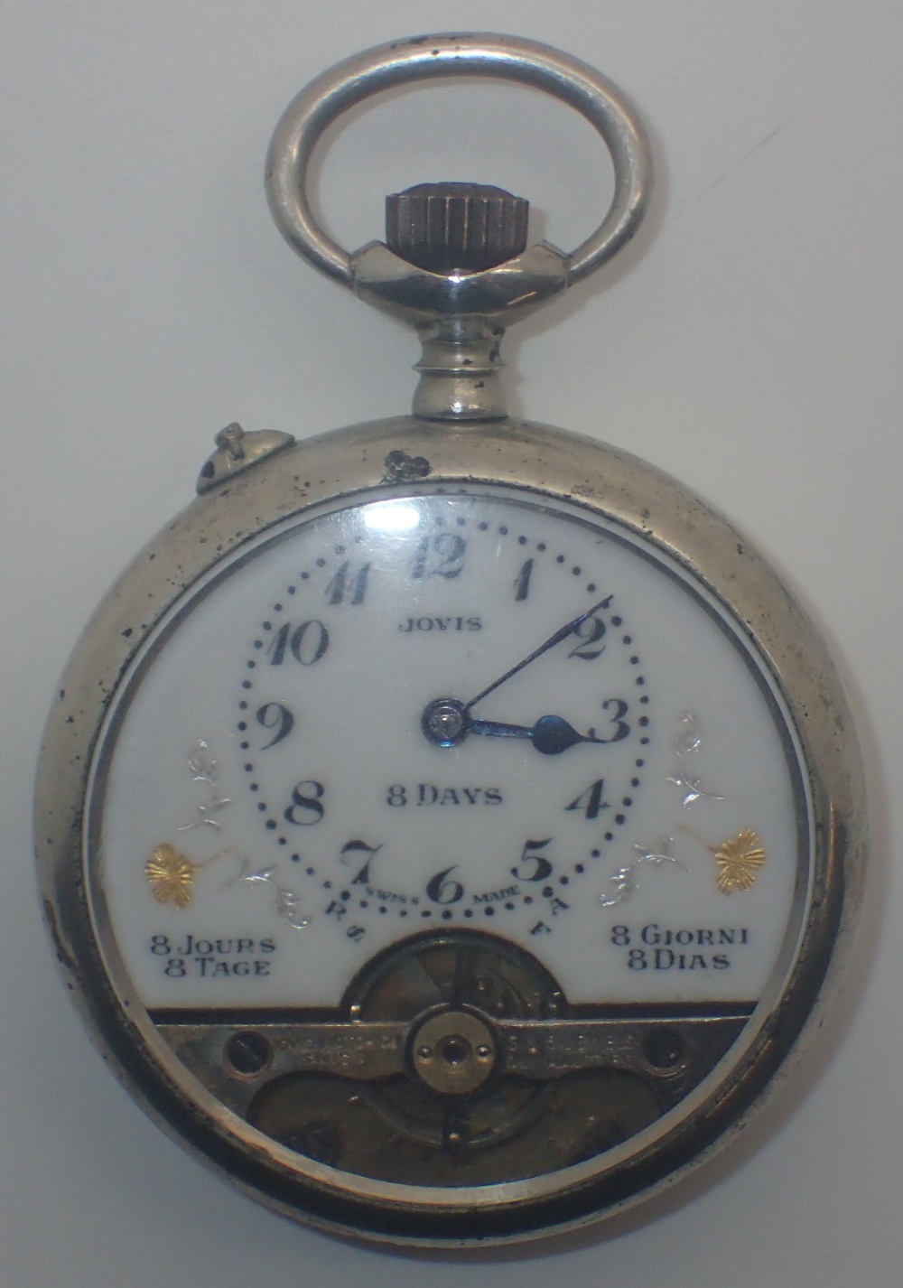 Early 20thC Hebdomas pocket watch with open movement,